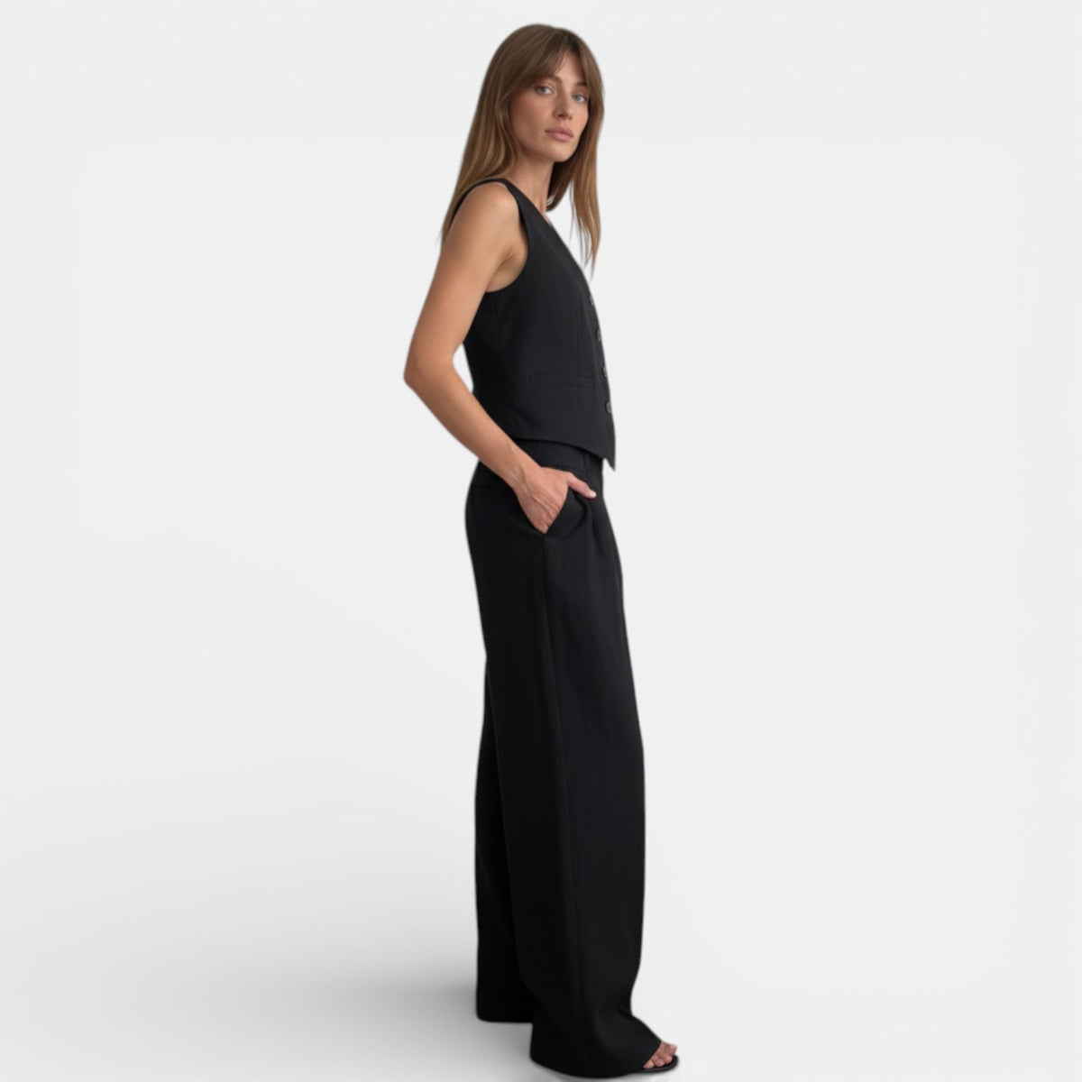 Women's Linen High-Waisted Pleated Suit Set