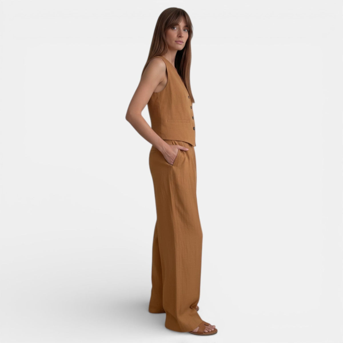 Women's Linen High-Waisted Pleated Suit Set