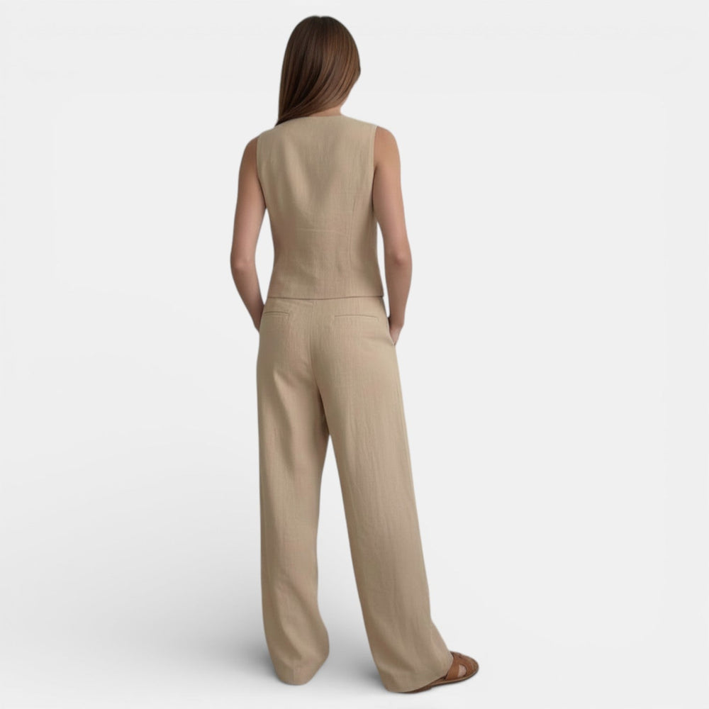 Women's Linen High-Waisted Pleated Suit Set