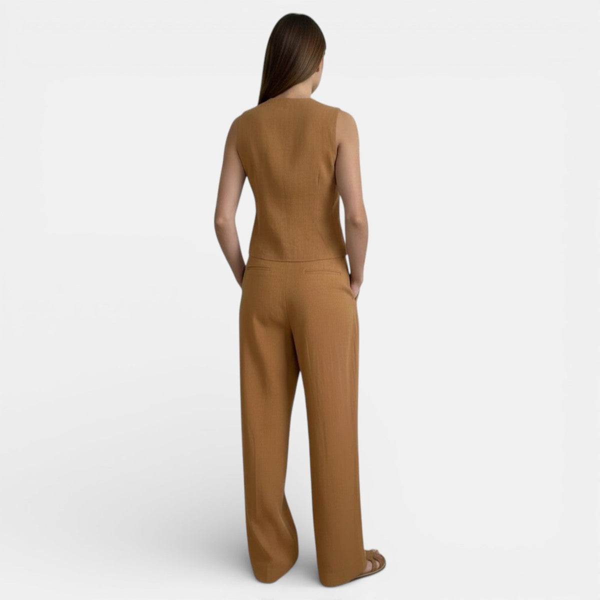 Women's Linen High-Waisted Pleated Suit Set
