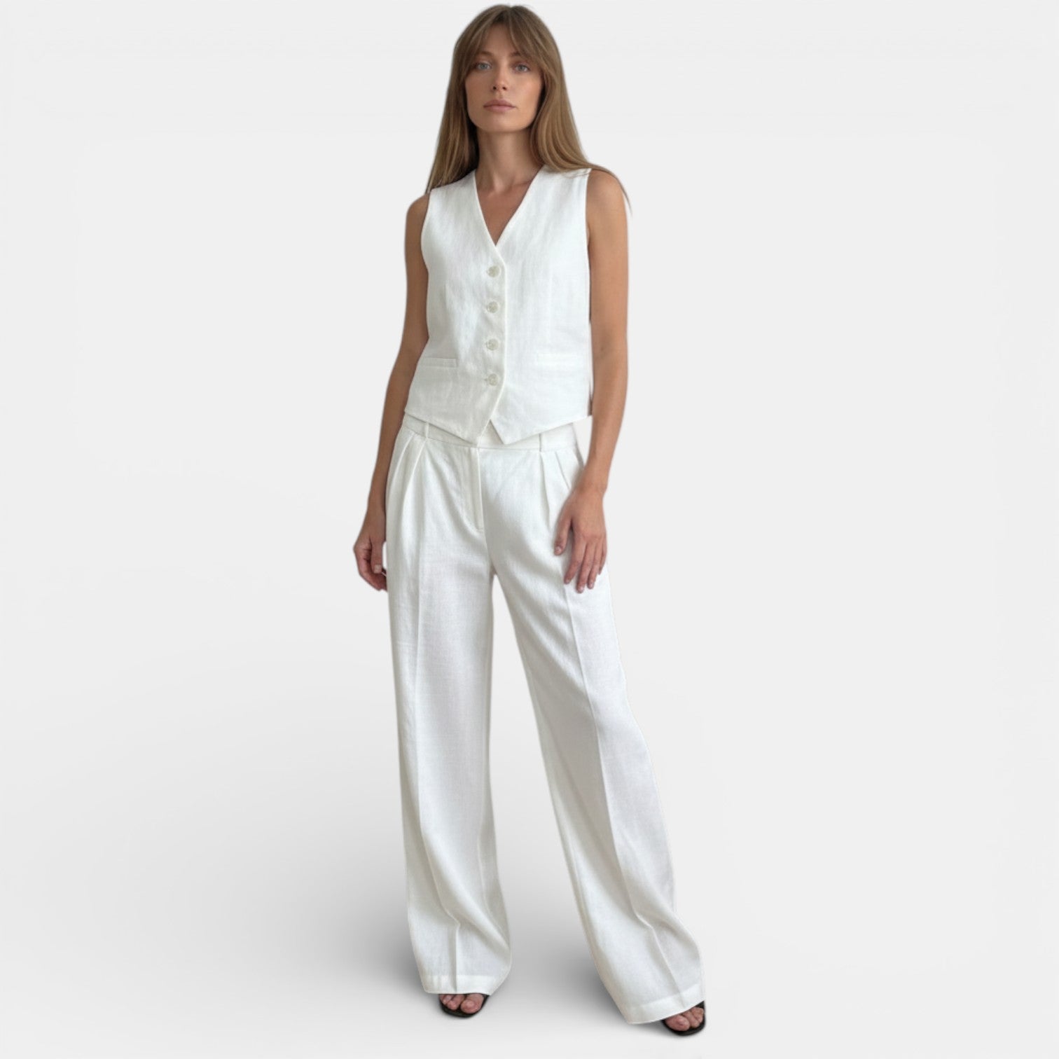 Women's Linen High-Waisted Pleated Suit Set