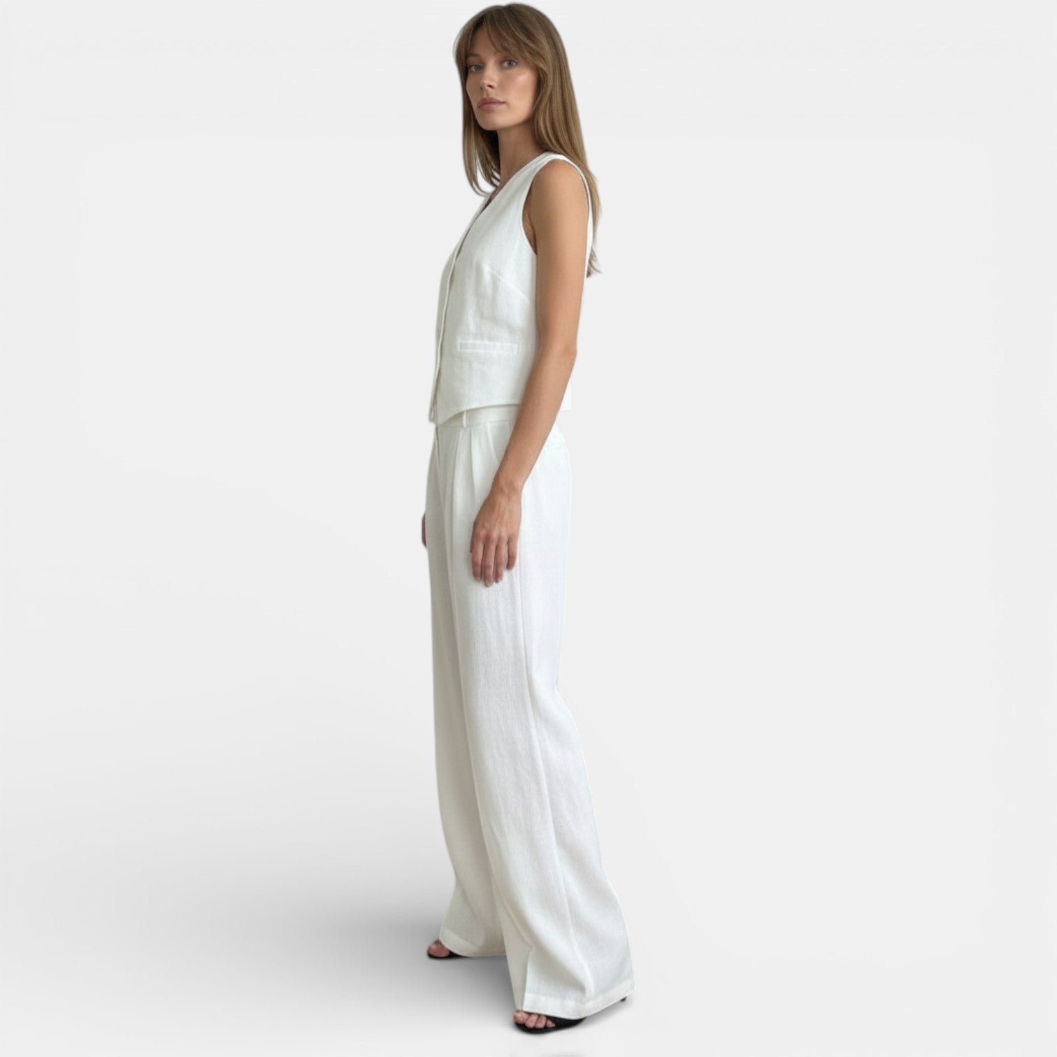 Women's Linen High-Waisted Pleated Suit Set