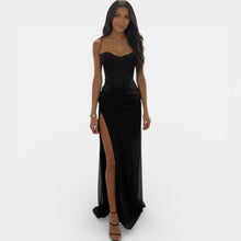 Women's Long V-Neck Party Dress with Slit