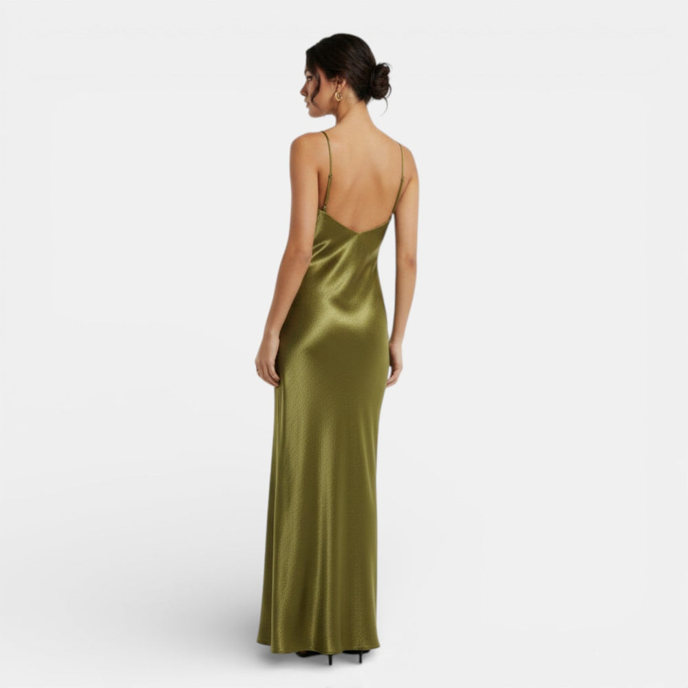 Olive Green Satin Slip Dress