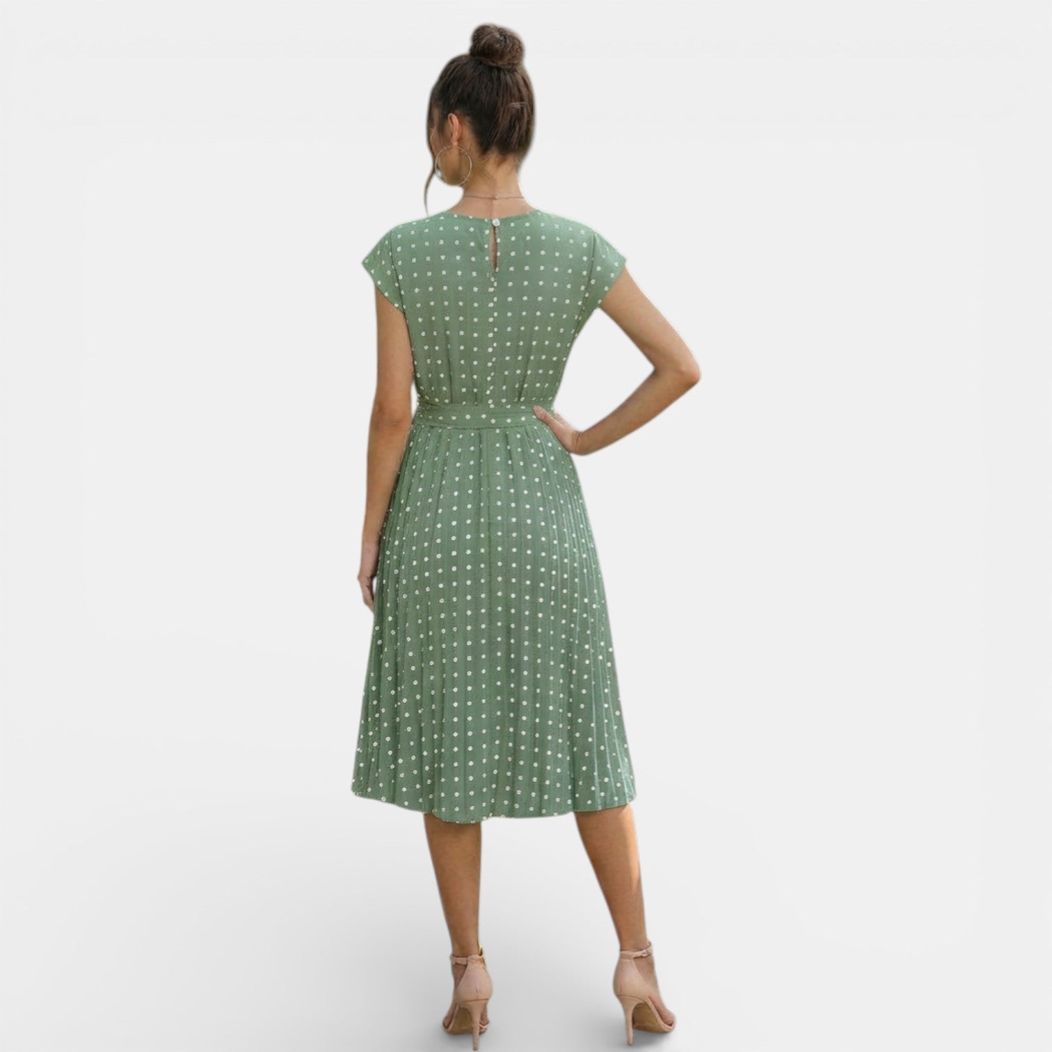 Women's Polka Dot Short Sleeve Midi Dress