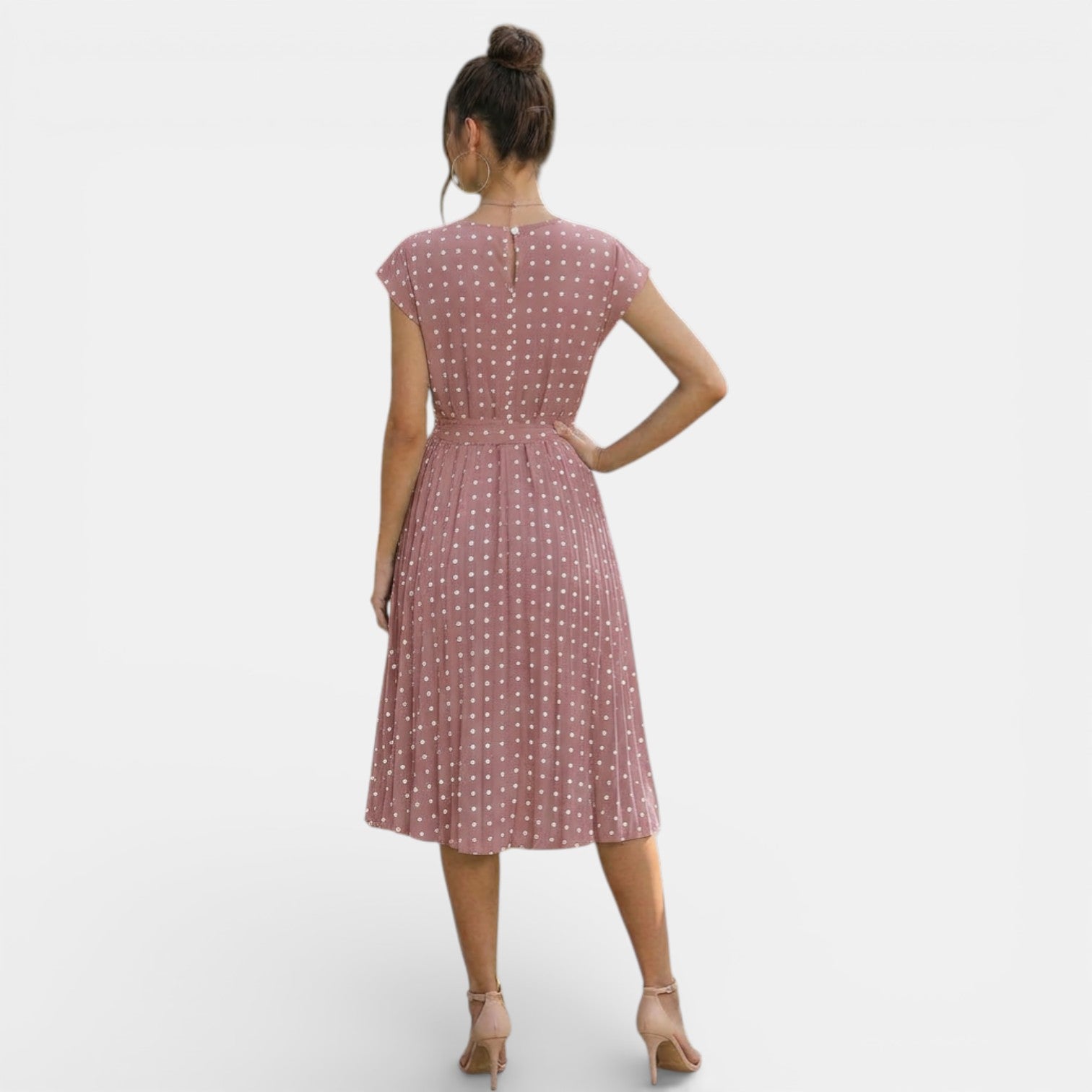 Women's Polka Dot Short Sleeve Midi Dress