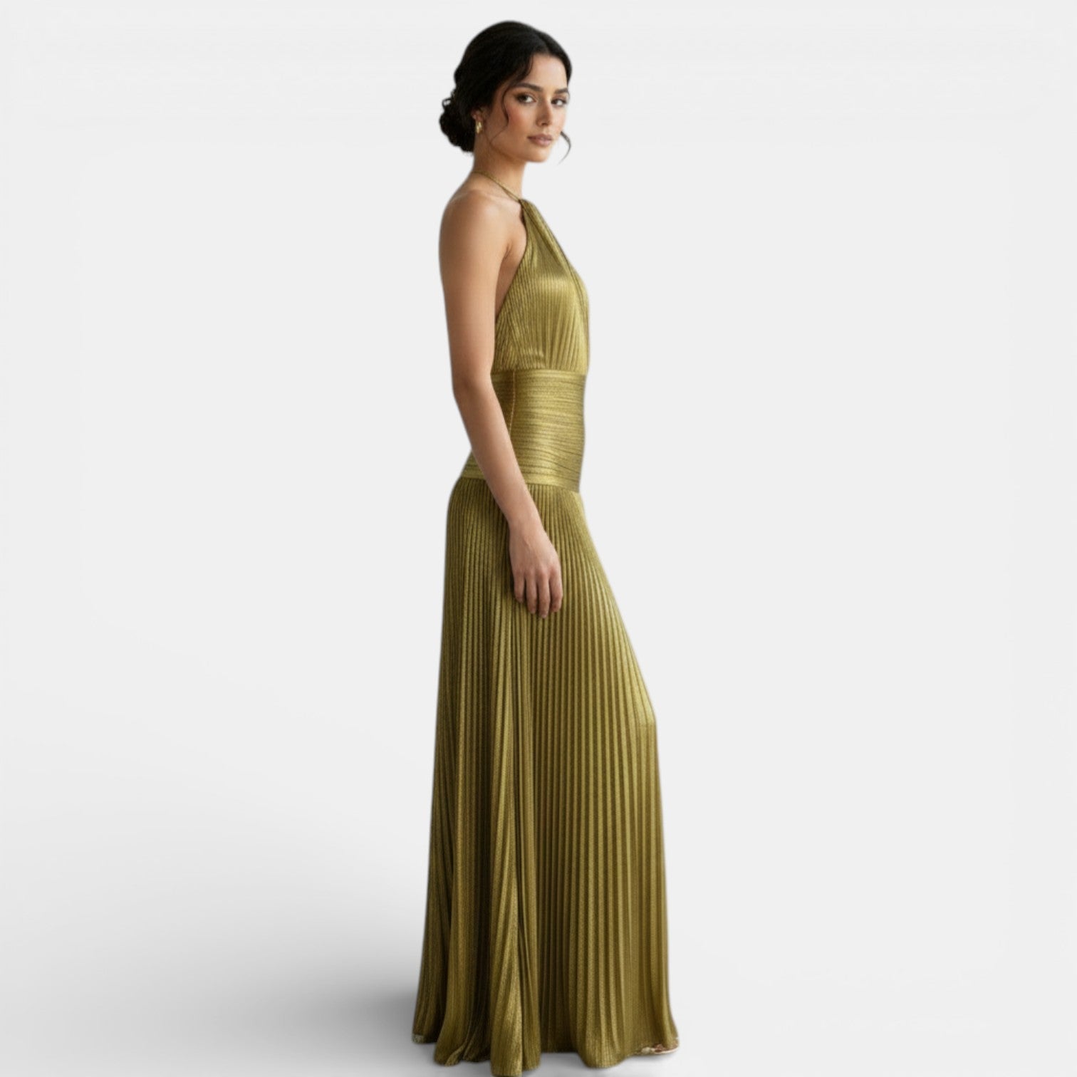 Pleated Halter Dress with Slit