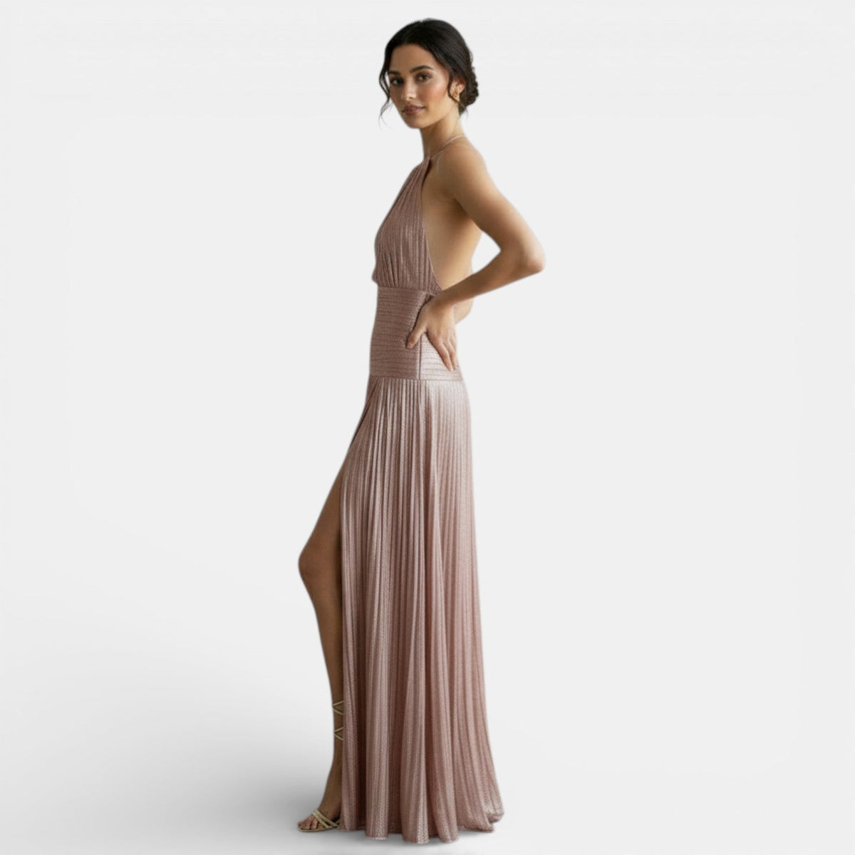Pleated Halter Dress with Slit