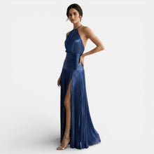 Pleated Halter Dress with Slit