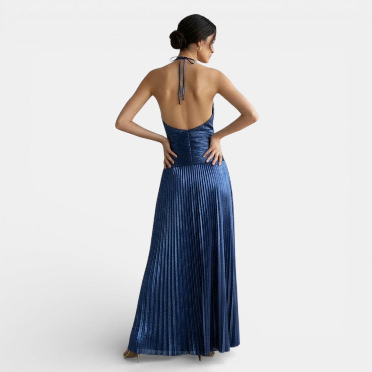Pleated Halter Dress with Slit