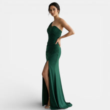 One-Shoulder Pleated Evening Gown
