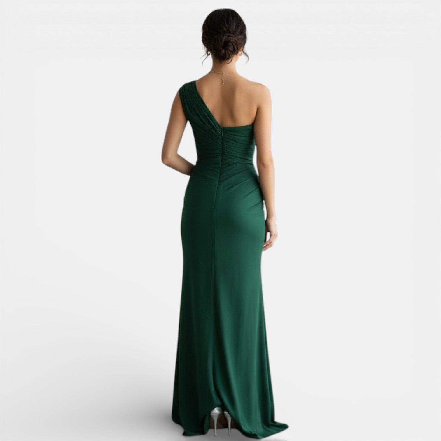 One-Shoulder Pleated Evening Gown