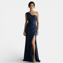 One-Shoulder Pleated Evening Gown