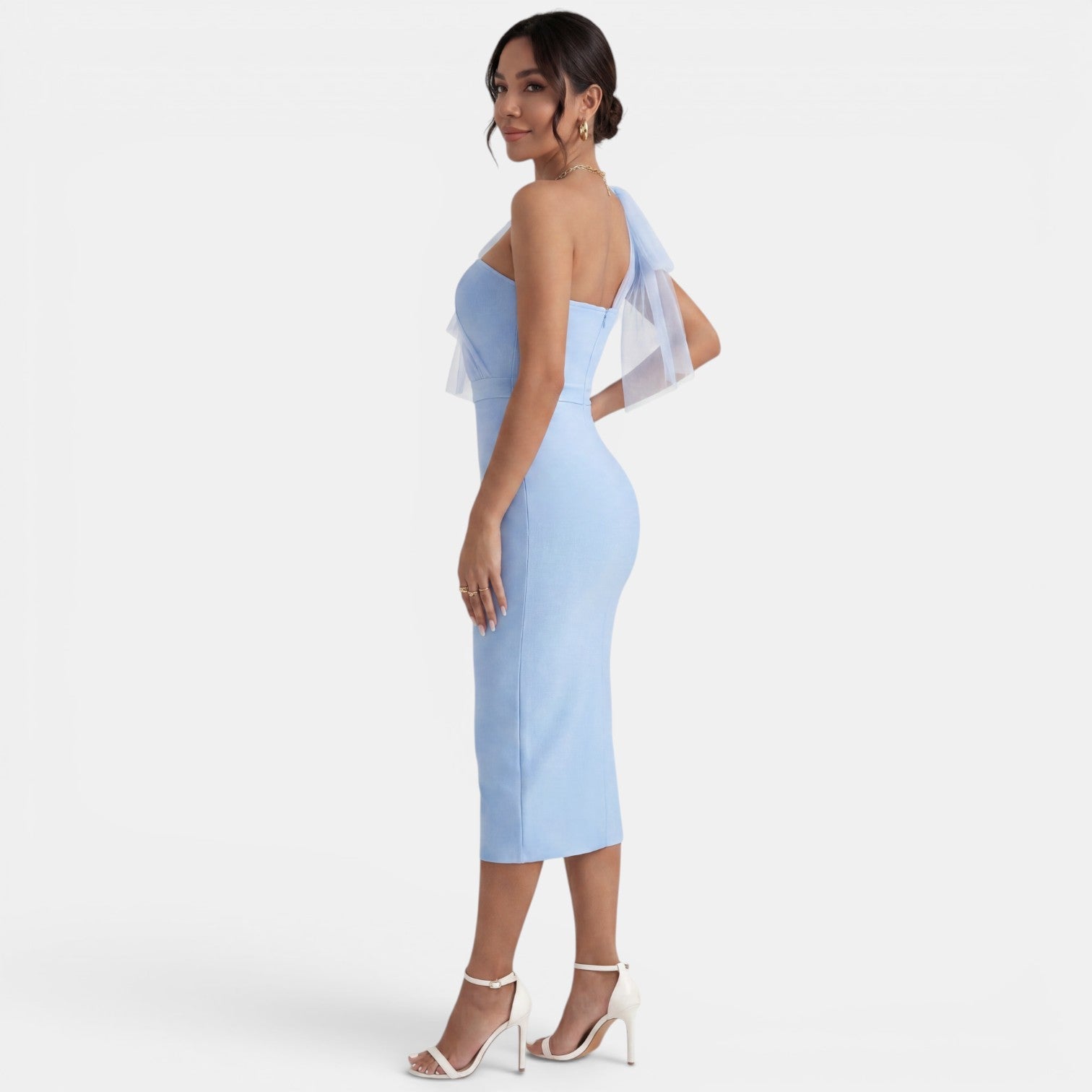 One Shoulder Party Midi Dress