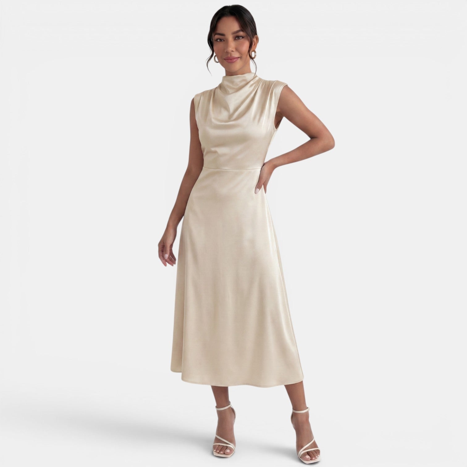Women's Elegant High Neck Midi Dress