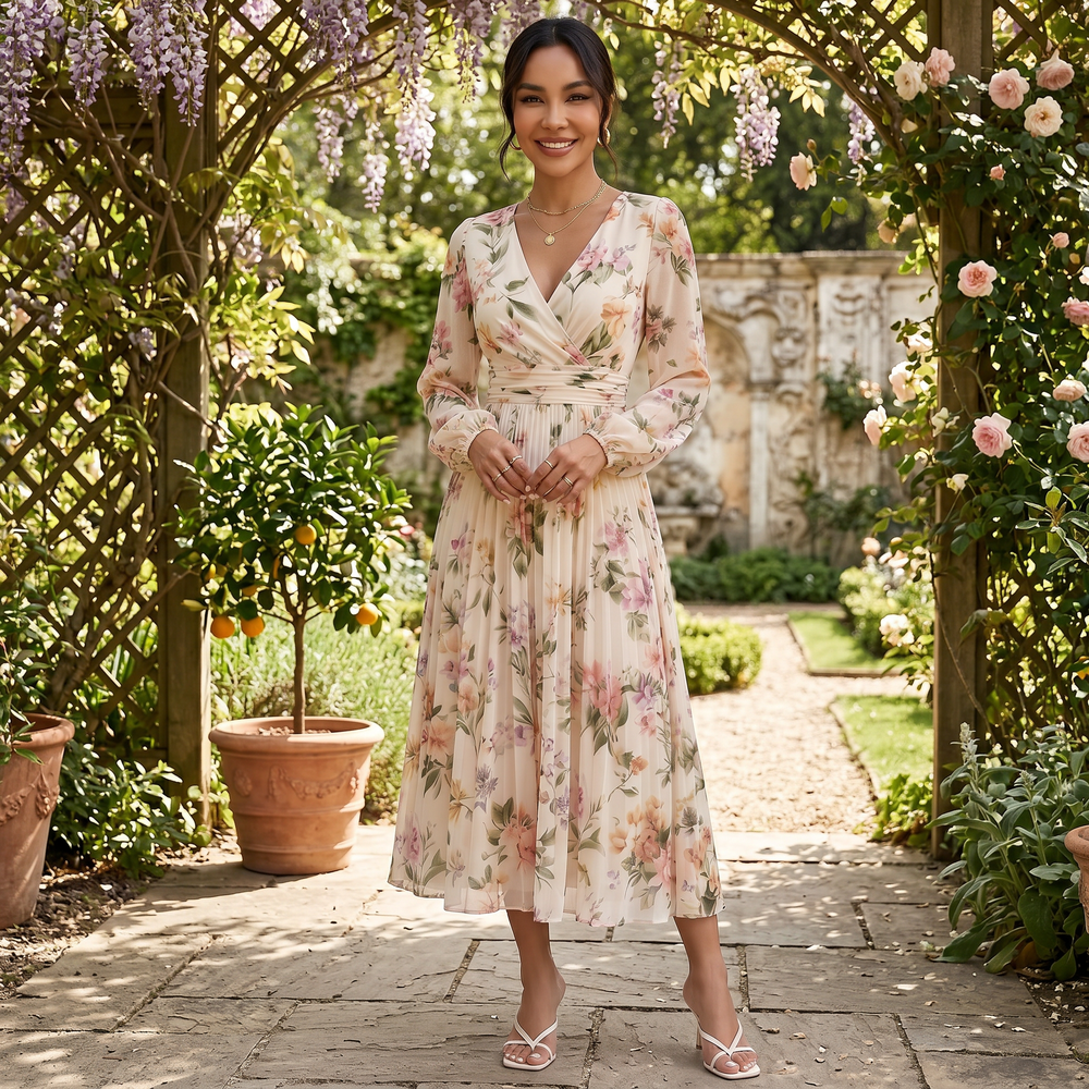 Elegant Floral Midi Dress for Women