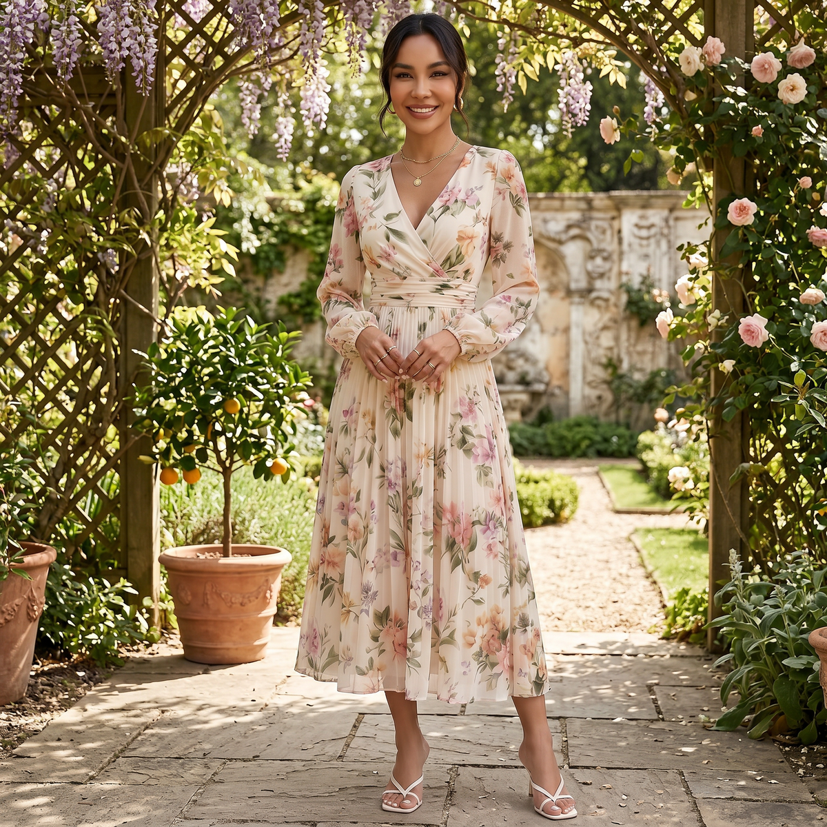 Elegant Floral Midi Dress for Women
