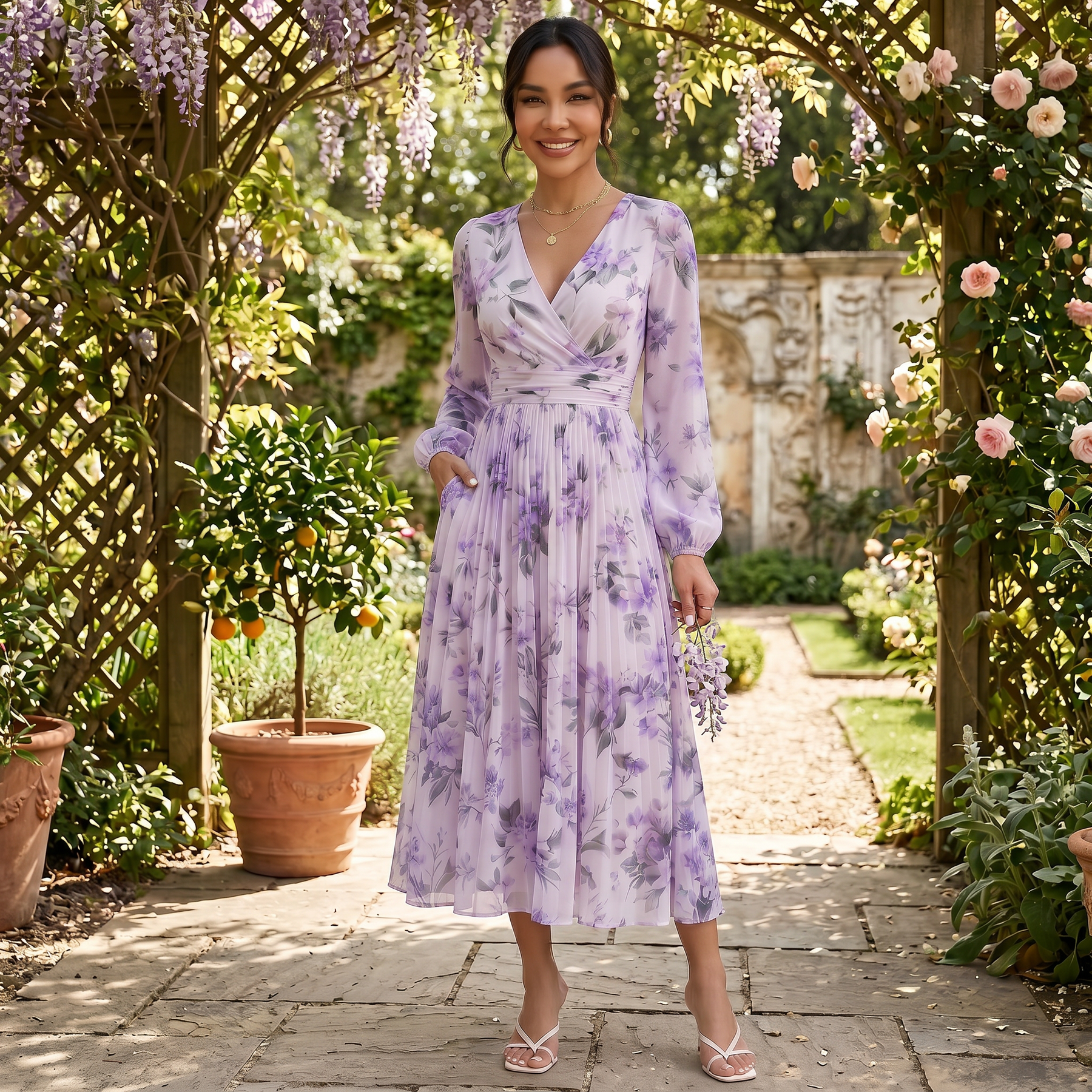 Elegant Floral Midi Dress for Women