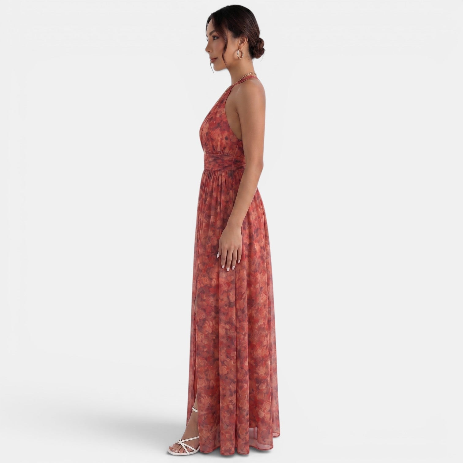 Red Floral Halter Maxi Dress