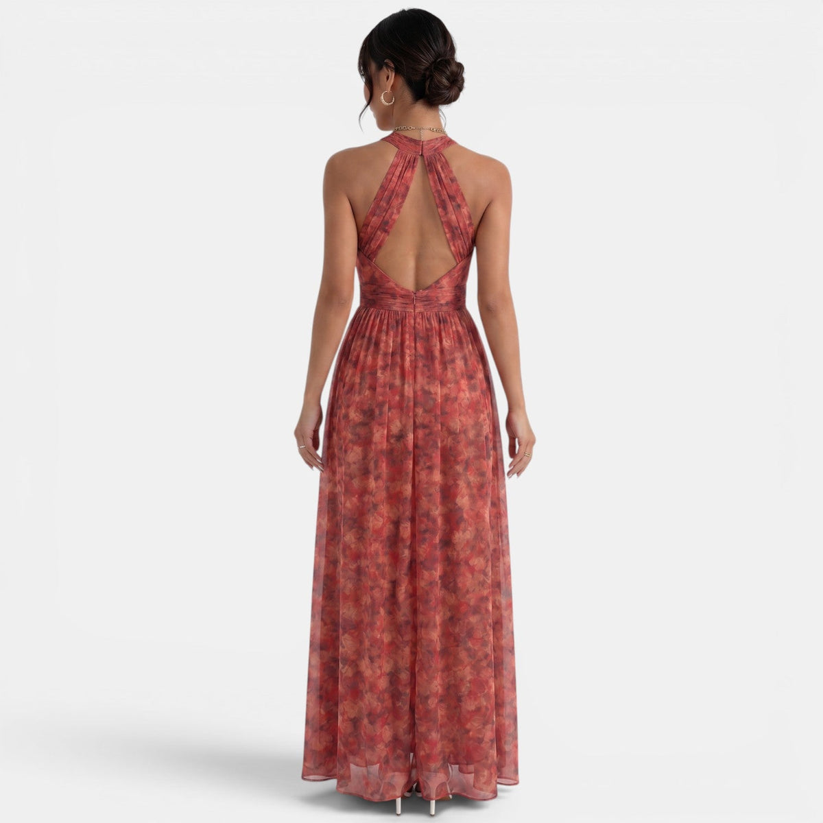 Red Floral Halter Maxi Dress