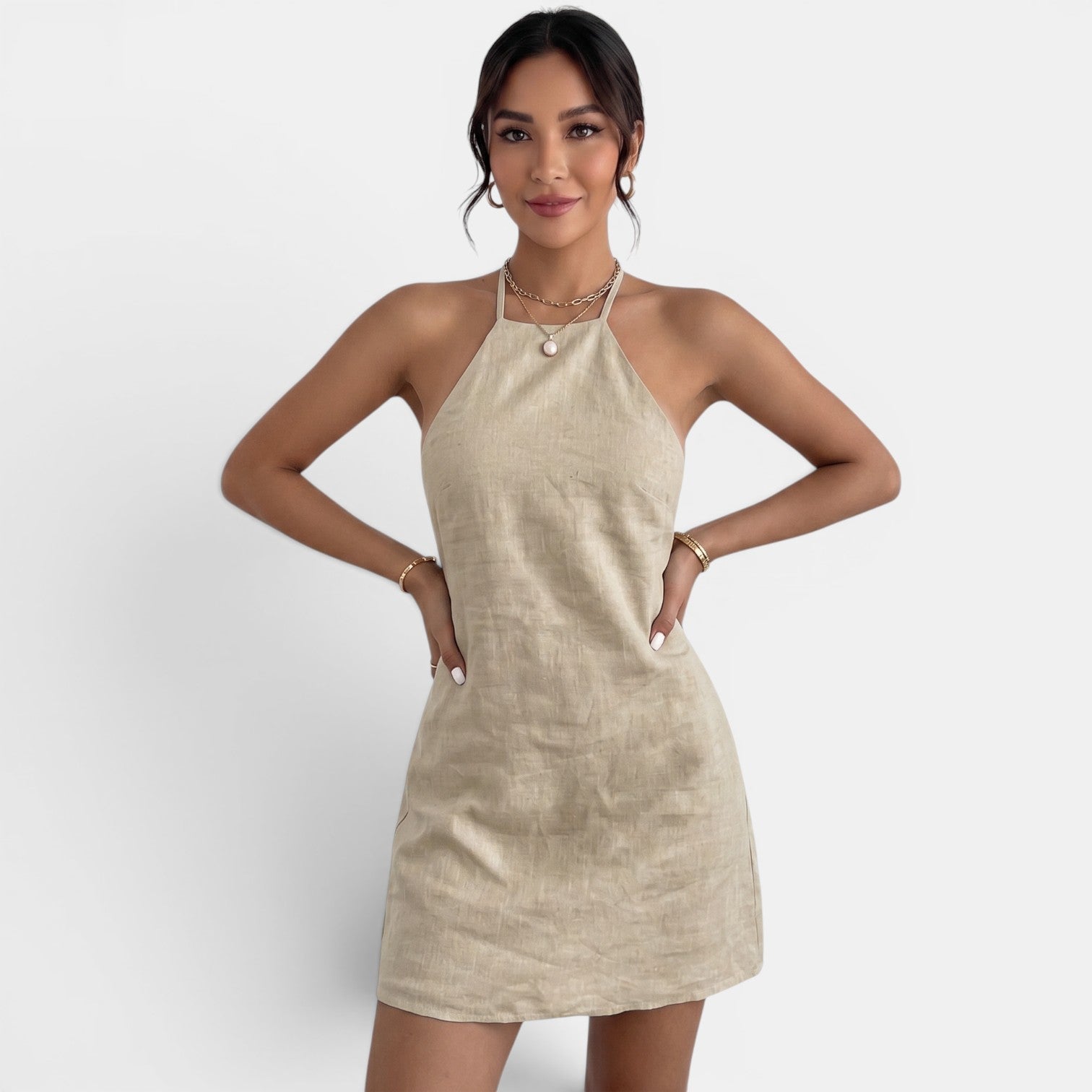 Women's Khaki Halter Mini Dress