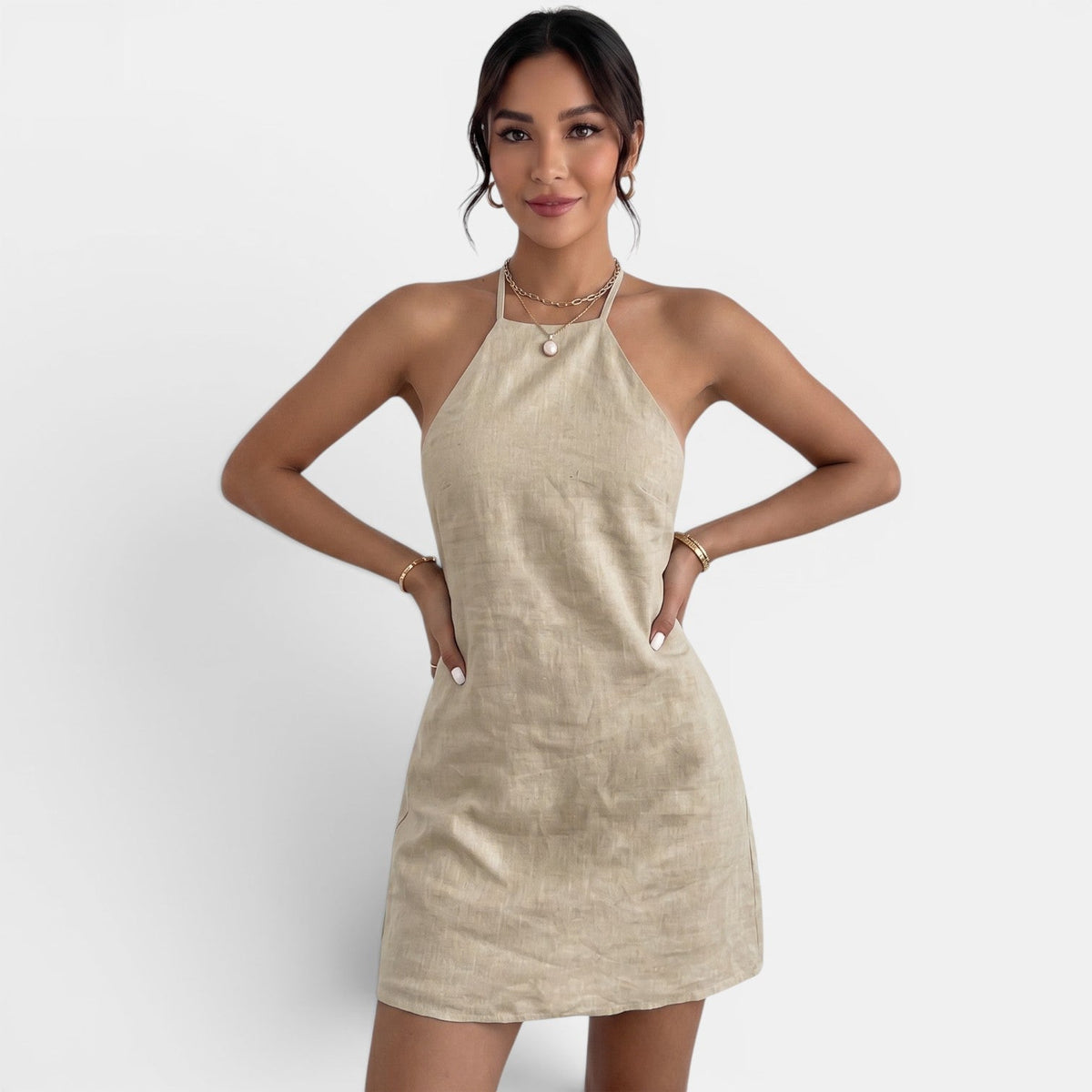 Women's Khaki Halter Mini Dress