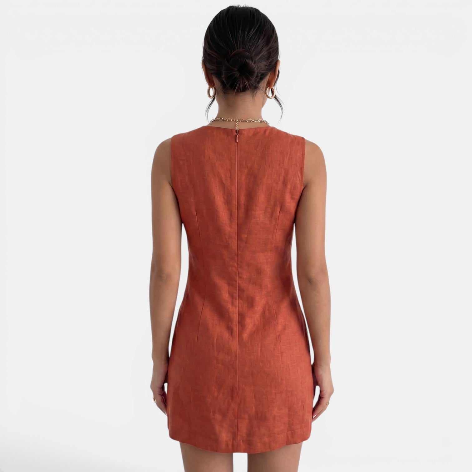 Women's V-Neck Linen Summer Mini Dress