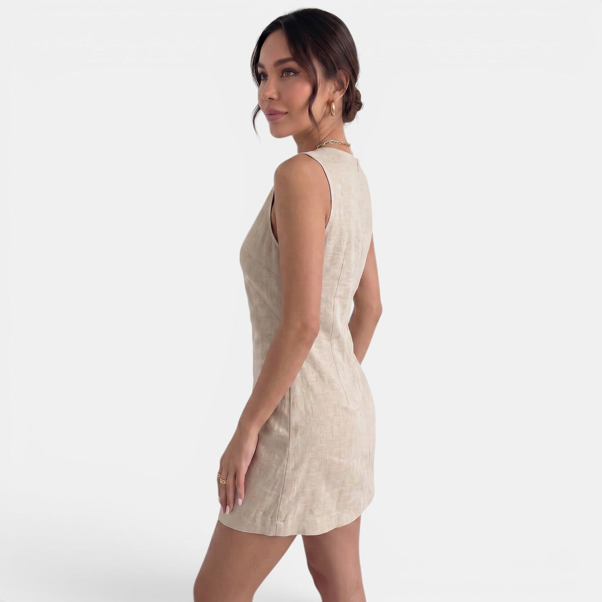 Women's V-Neck Linen Summer Mini Dress