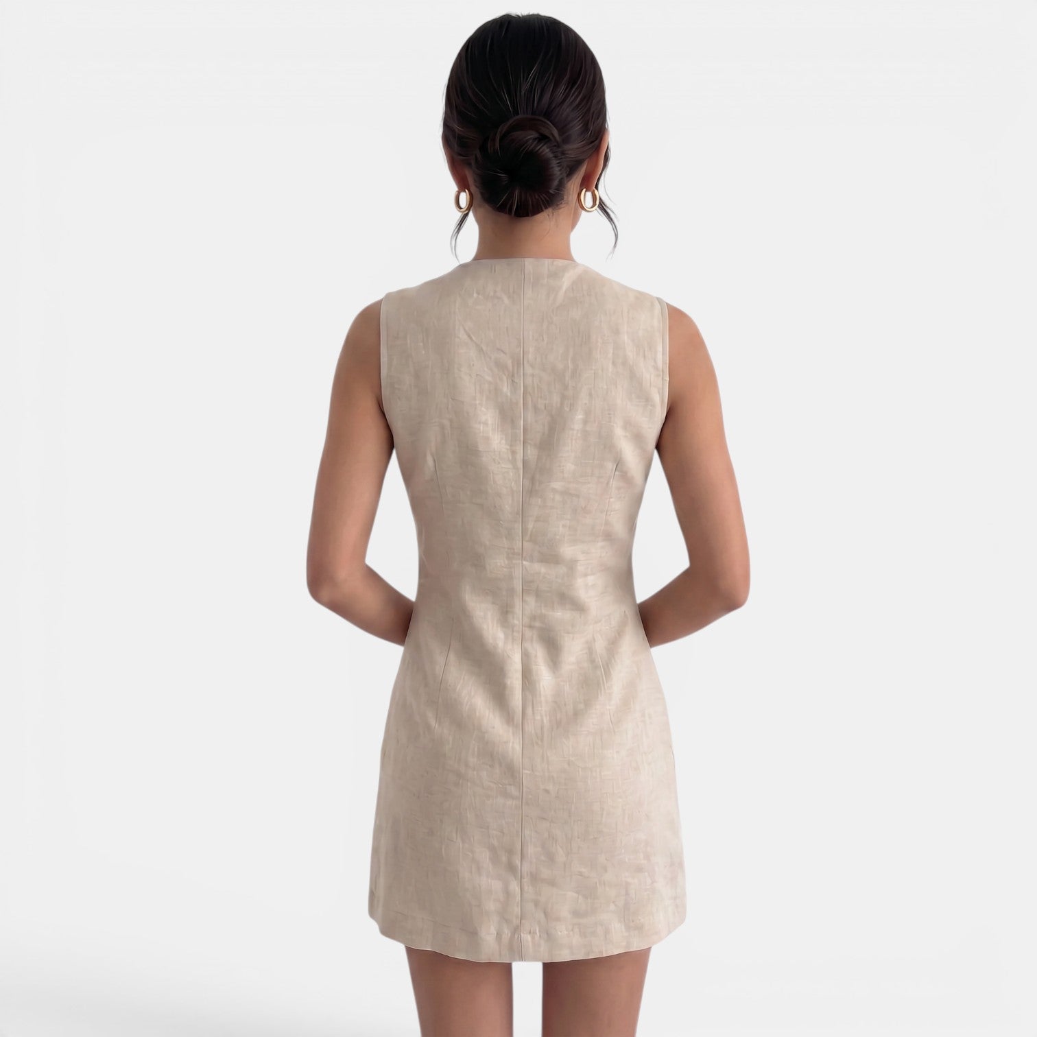 Women's V-Neck Linen Summer Mini Dress