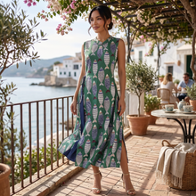 Women's Summer Green Linen Midi Dress