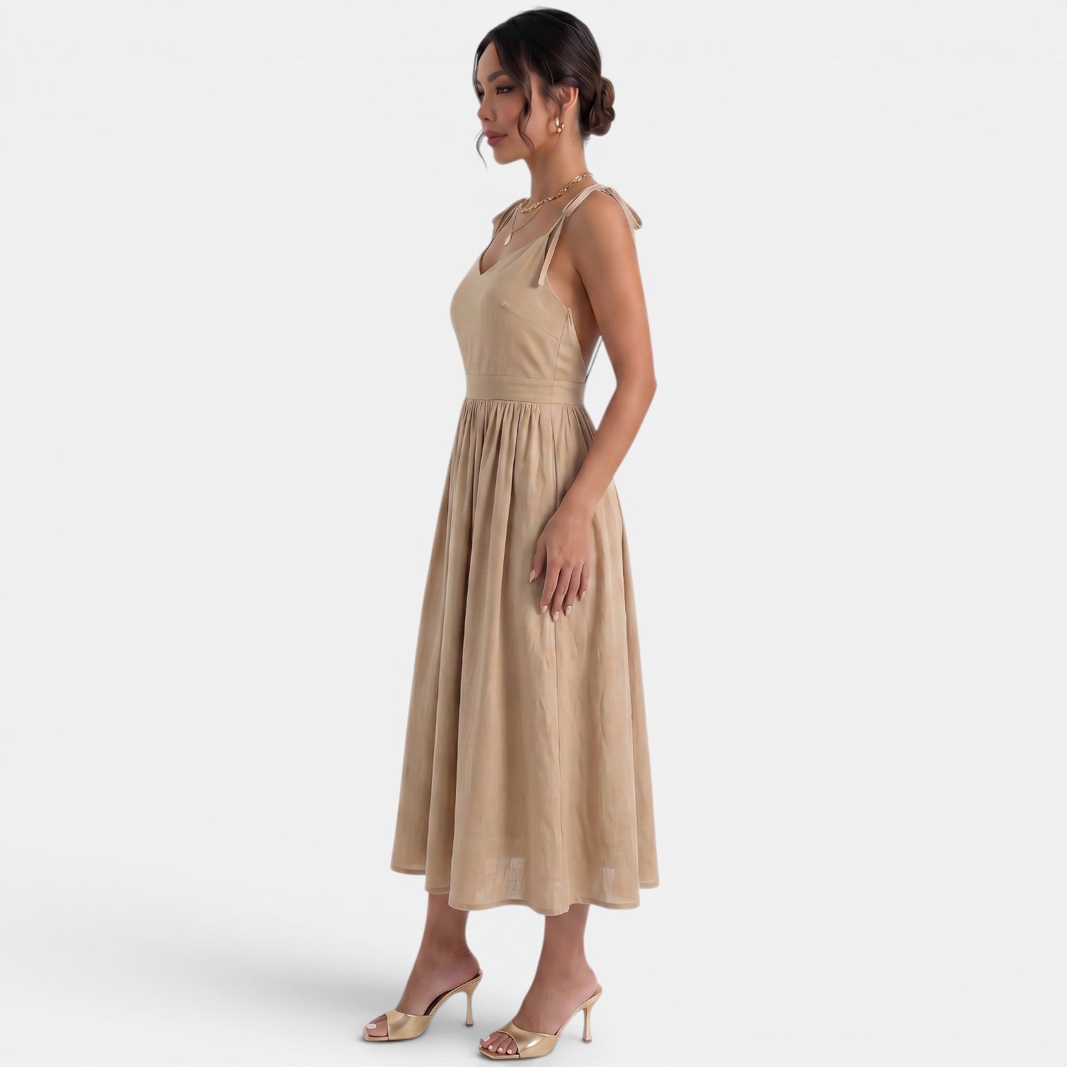 Summer A-Line Linen Midi Dress