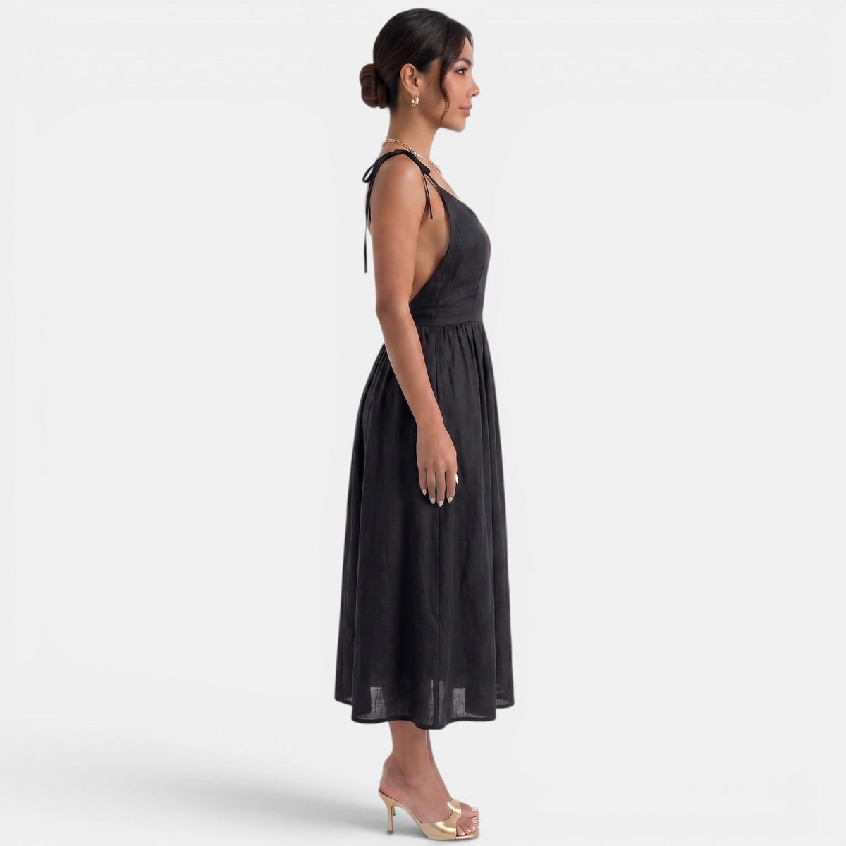 Summer A-Line Linen Midi Dress
