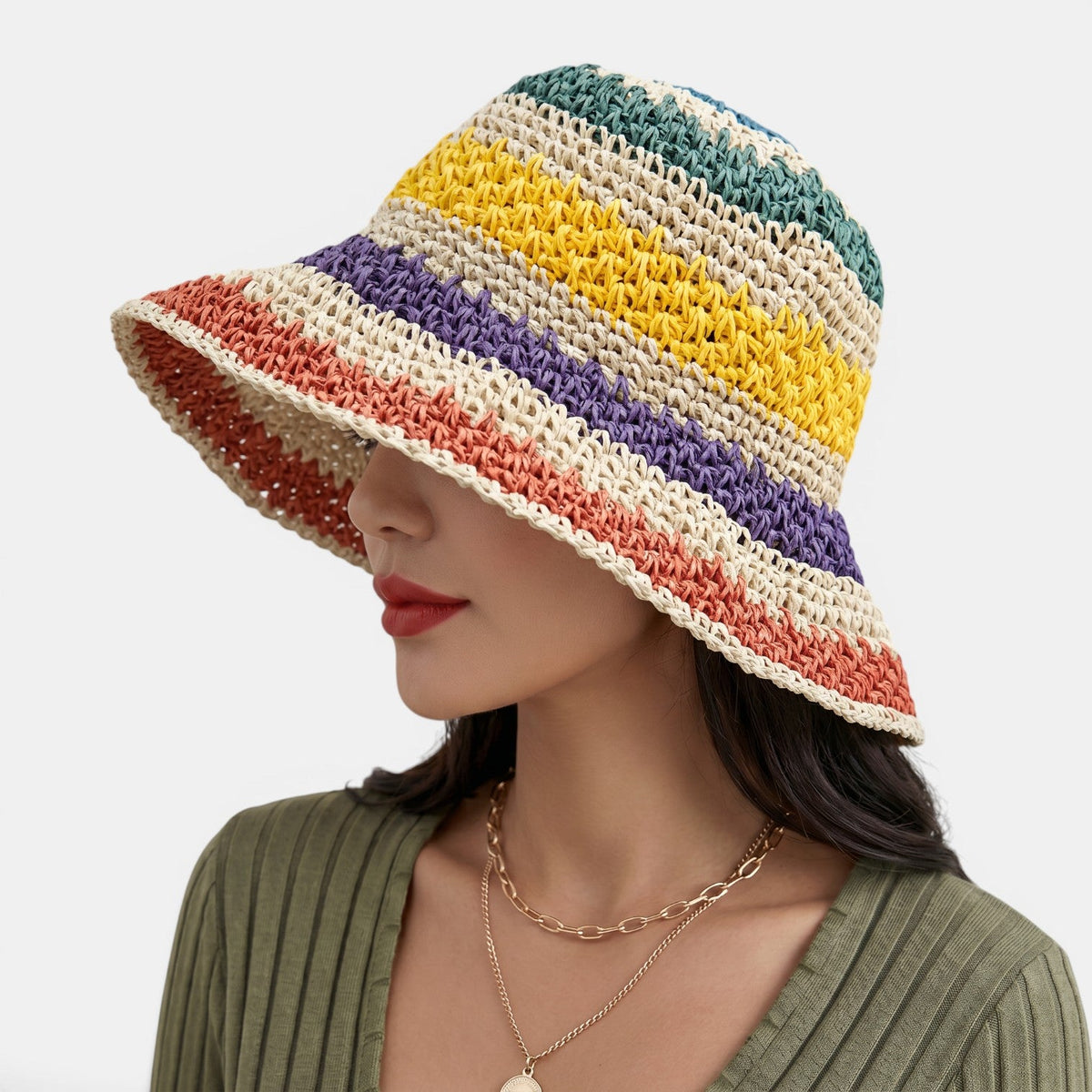 Women's Colourful Striped Straw Hat