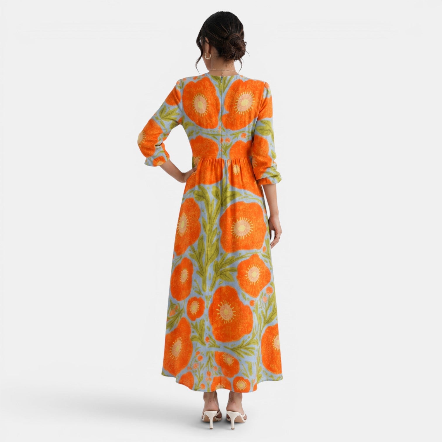 Printed Linen Midi Dress
