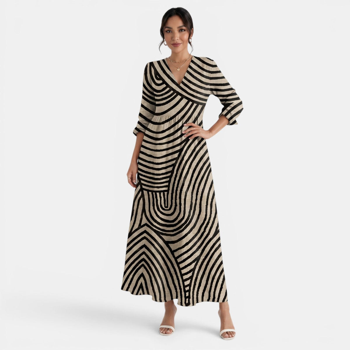 Printed Linen Midi Dress