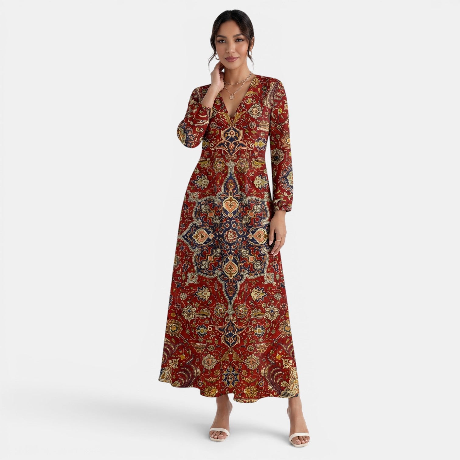 Printed Linen Midi Dress