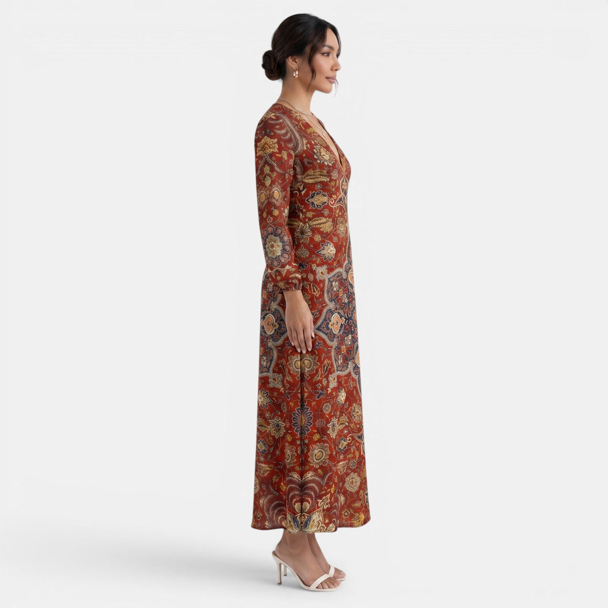 Printed Linen Midi Dress