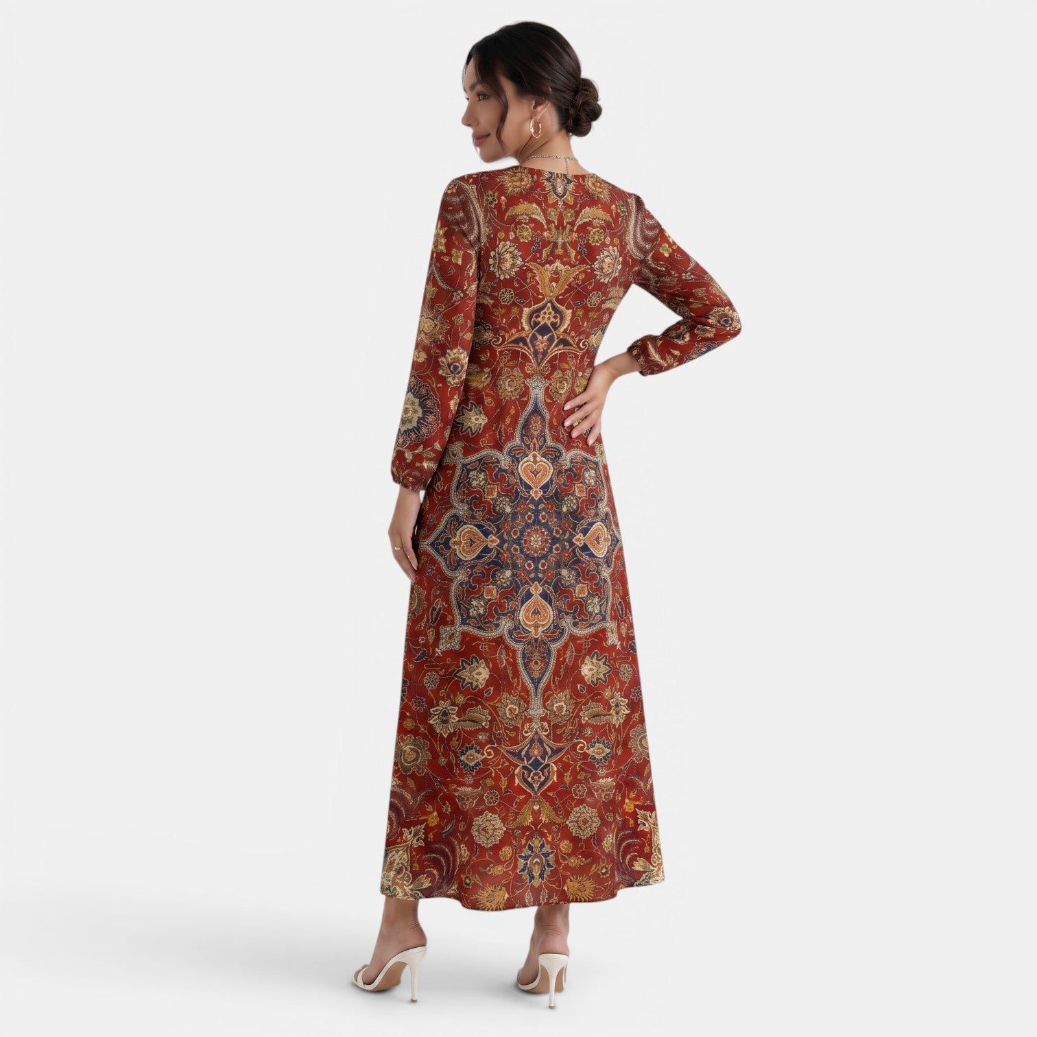 Printed Linen Midi Dress