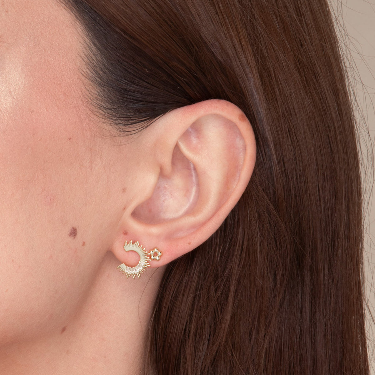 Crescent Moon Zirconia C Stud Earrings