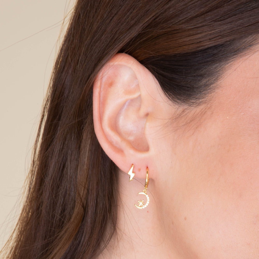 Crescent Moon Zirconia Huggie Earrings