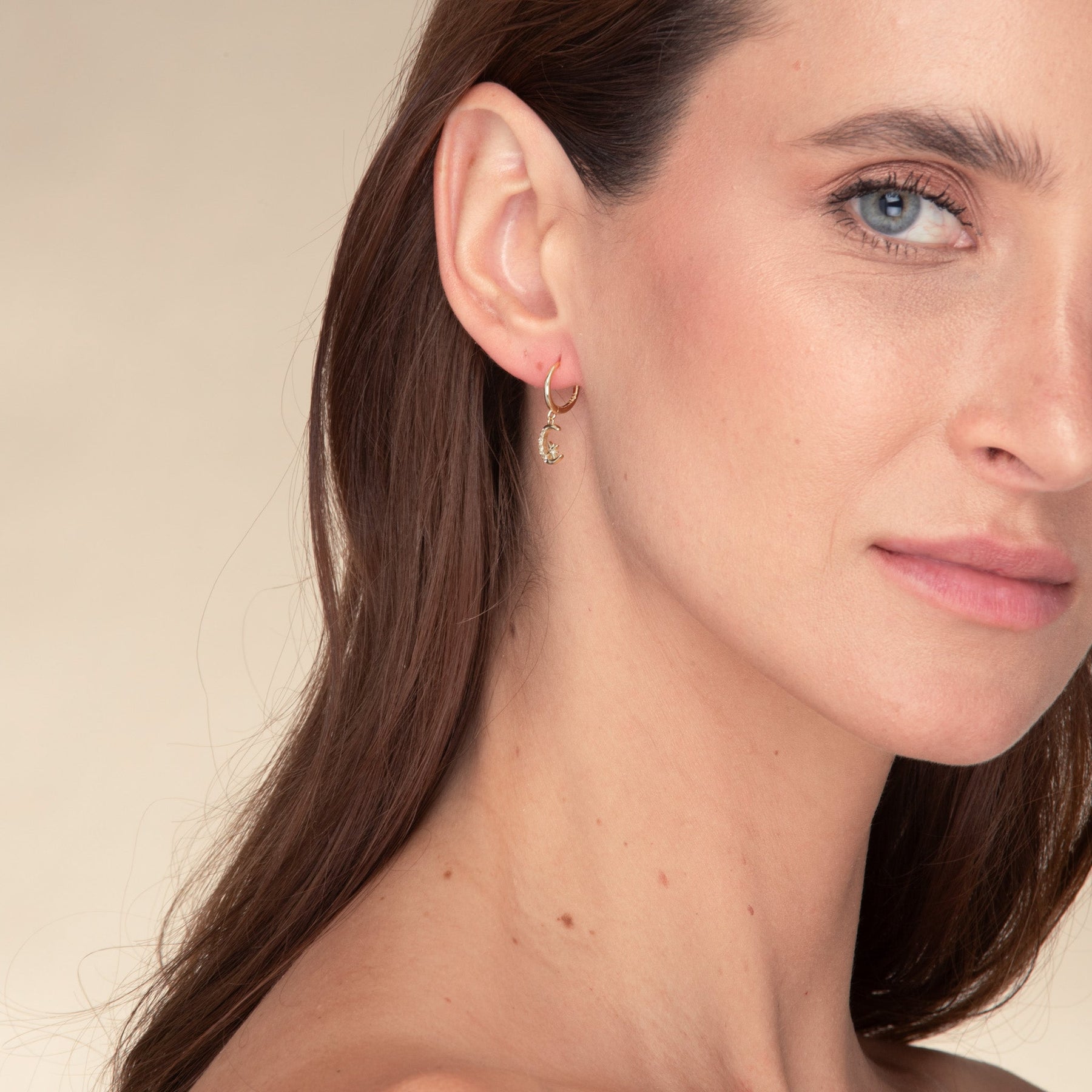 Crescent Moon Zirconia Huggie Earrings