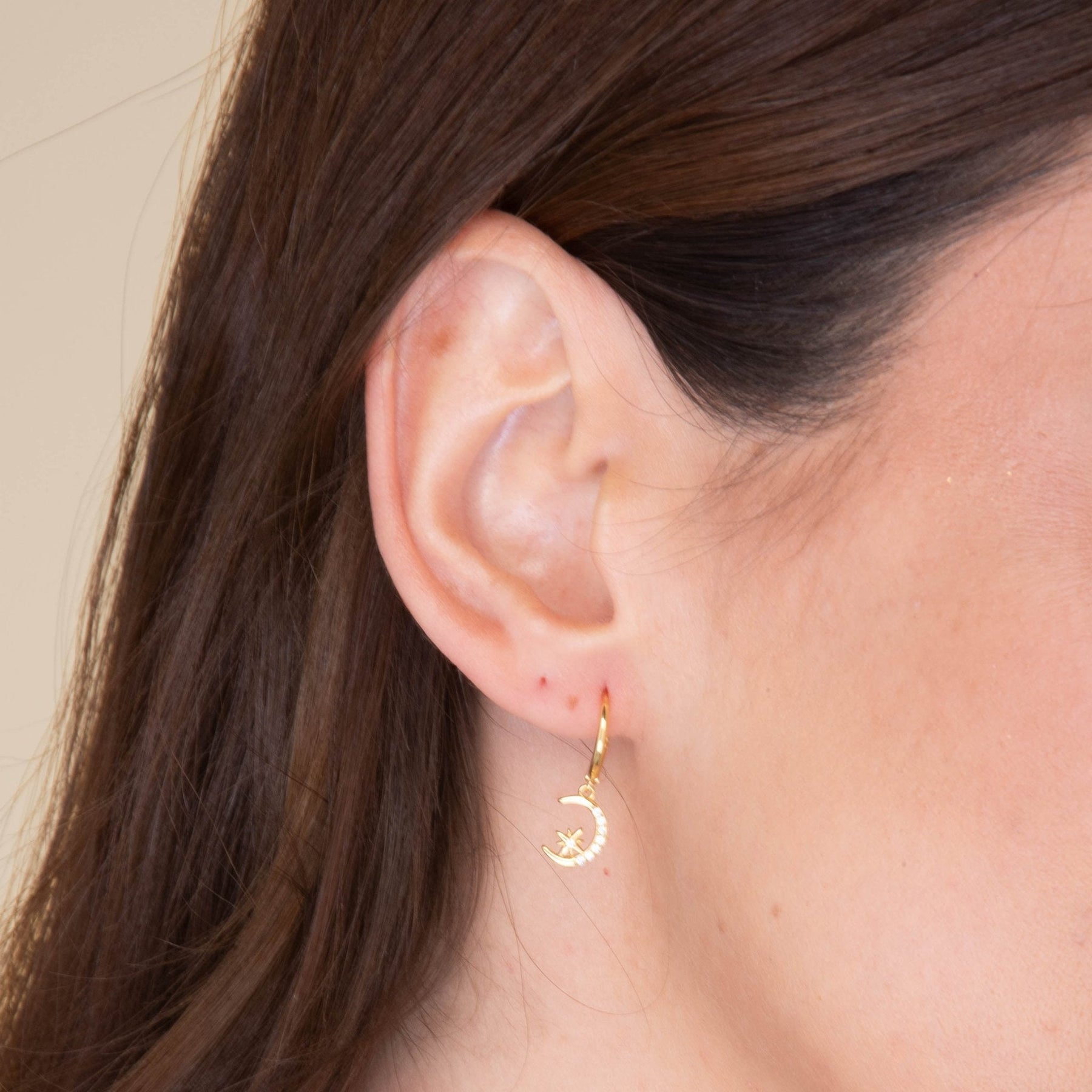 Crescent Moon Zirconia Huggie Earrings