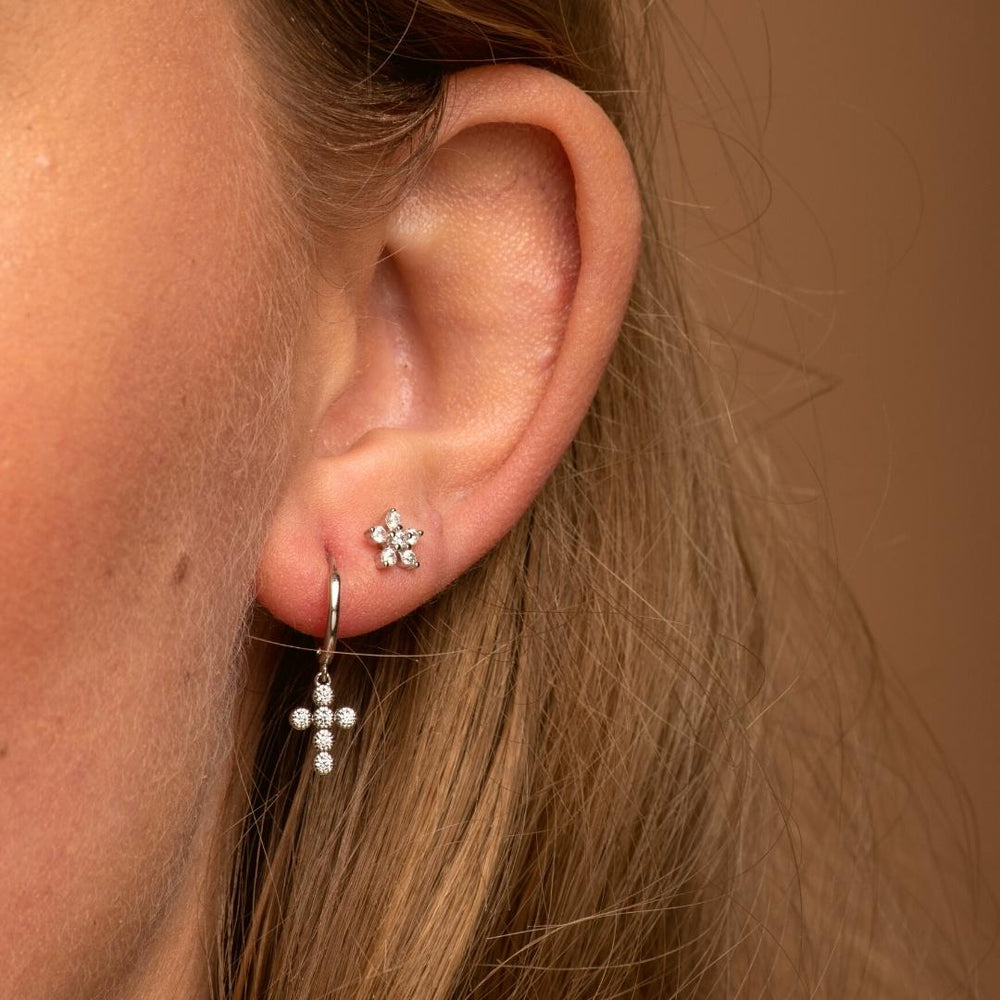 Cross Sapphire Huggie Earrings