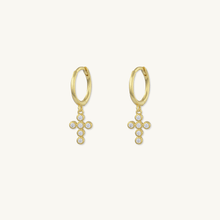 Cross Sapphire Huggie Earrings