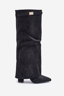 Amélie High Boots – Black Suede Boots with Pointed Toe & Elegant Details