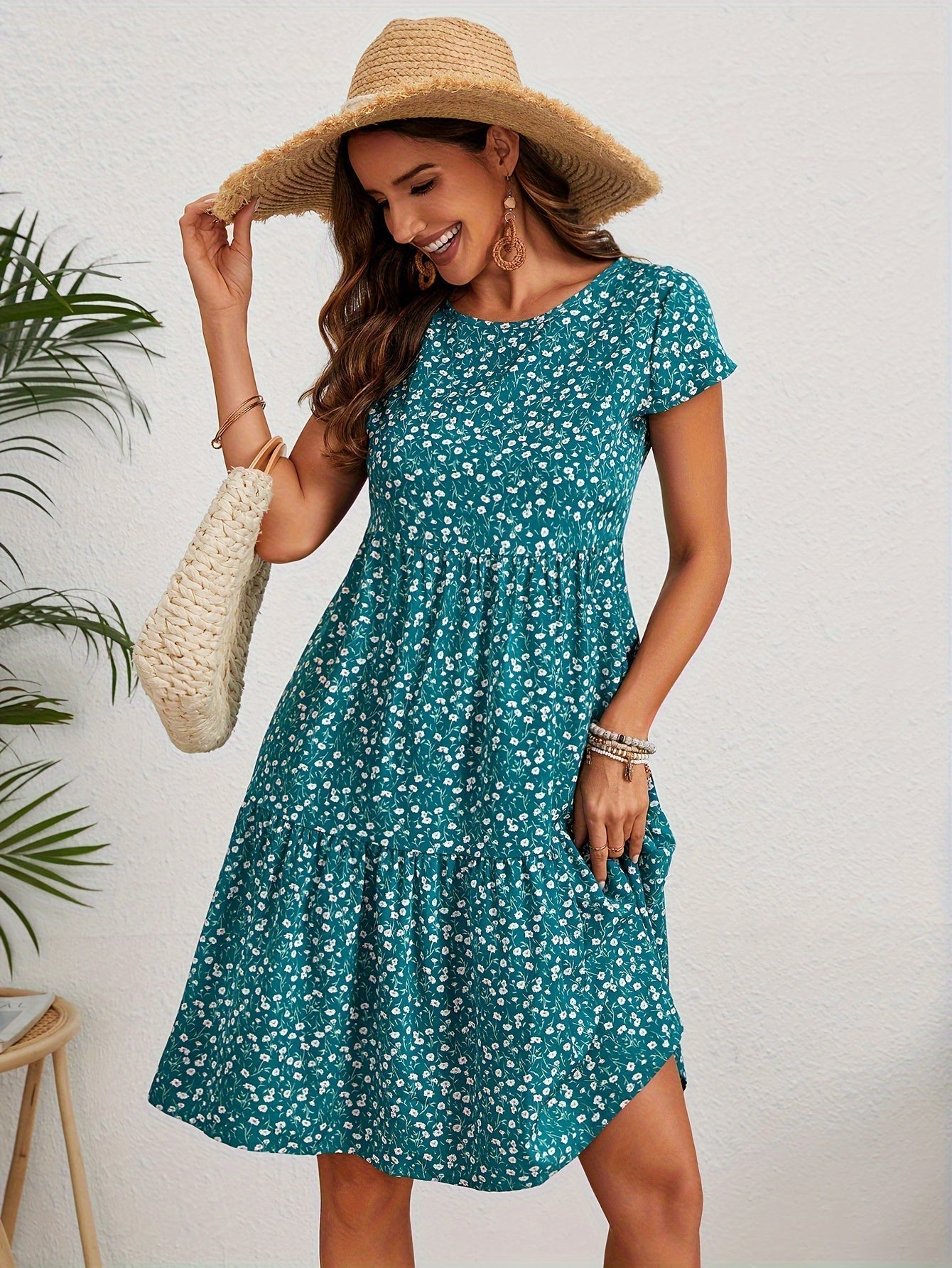 Katie Summer Dress Woman – Light Floral Dress in Polyester with Comfortable Fit