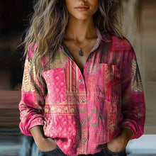 Mira Blouse Vintage Woman – Airy Blouse with Ethnic Print, Notched Collar & Long Sleeves