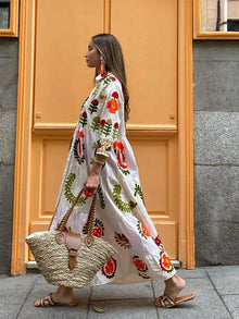 Celia Maxi Dress Woman – Long Cotton Dress with Bohemian Embroidery & Colorful Details