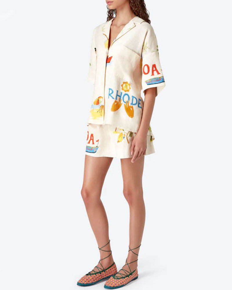 Stella Linen Set Women – Summer Coordinated with Tropical Print, Light Shirt & Comfortable Shorts