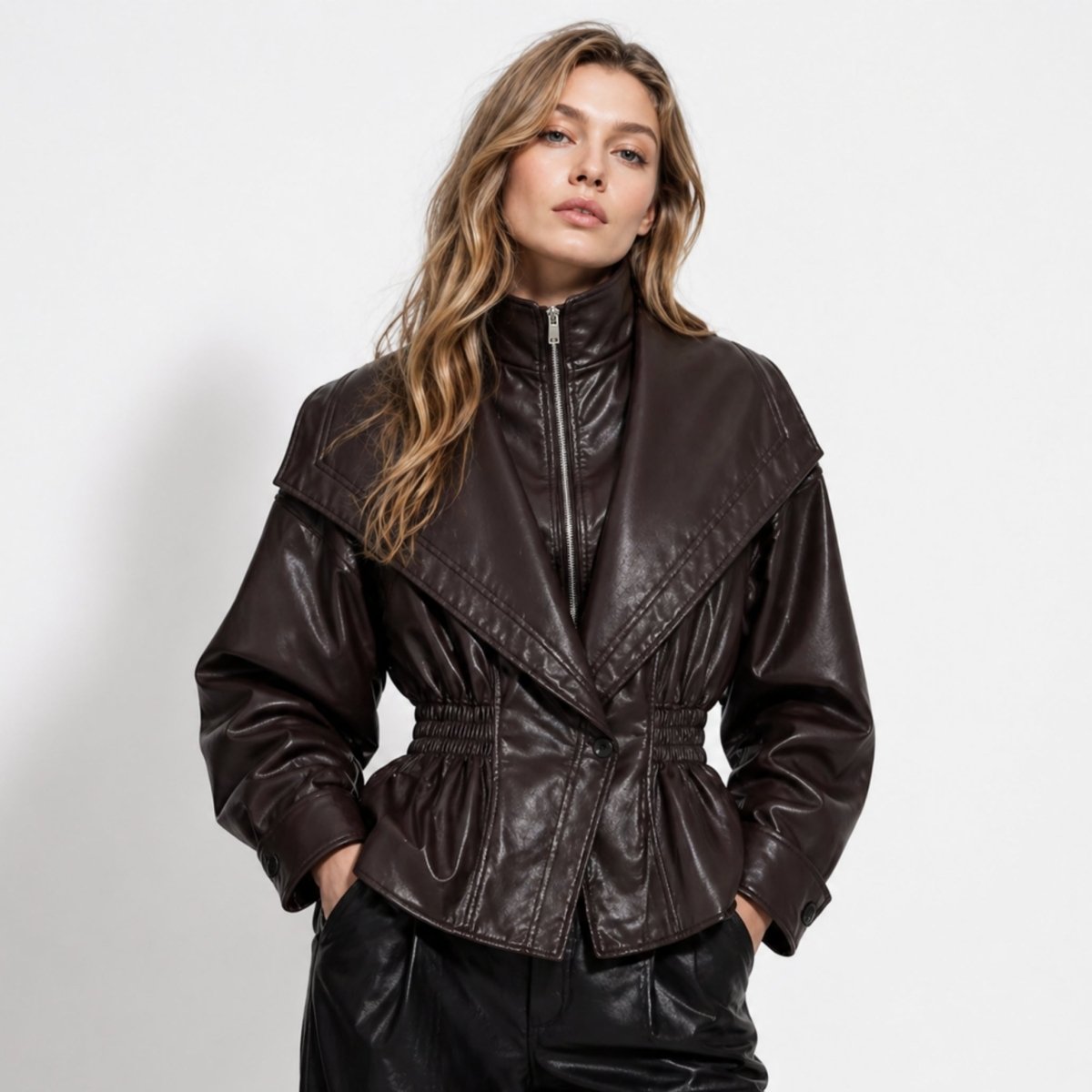 Valentina Moreau | Luxe Faux Leather Peplum Jacket For Women